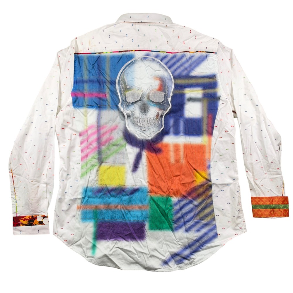 NEW Robert Graham Button Up Men XL White Karyan Skull Graphic Cotton Shirt
